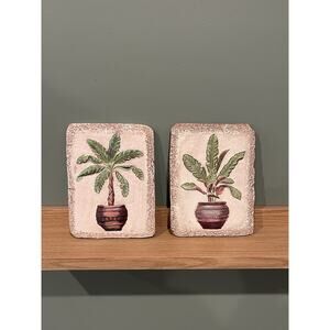 Vintage Palm Leaves Wall Plaques Set of 2 Tropical Boho Decor